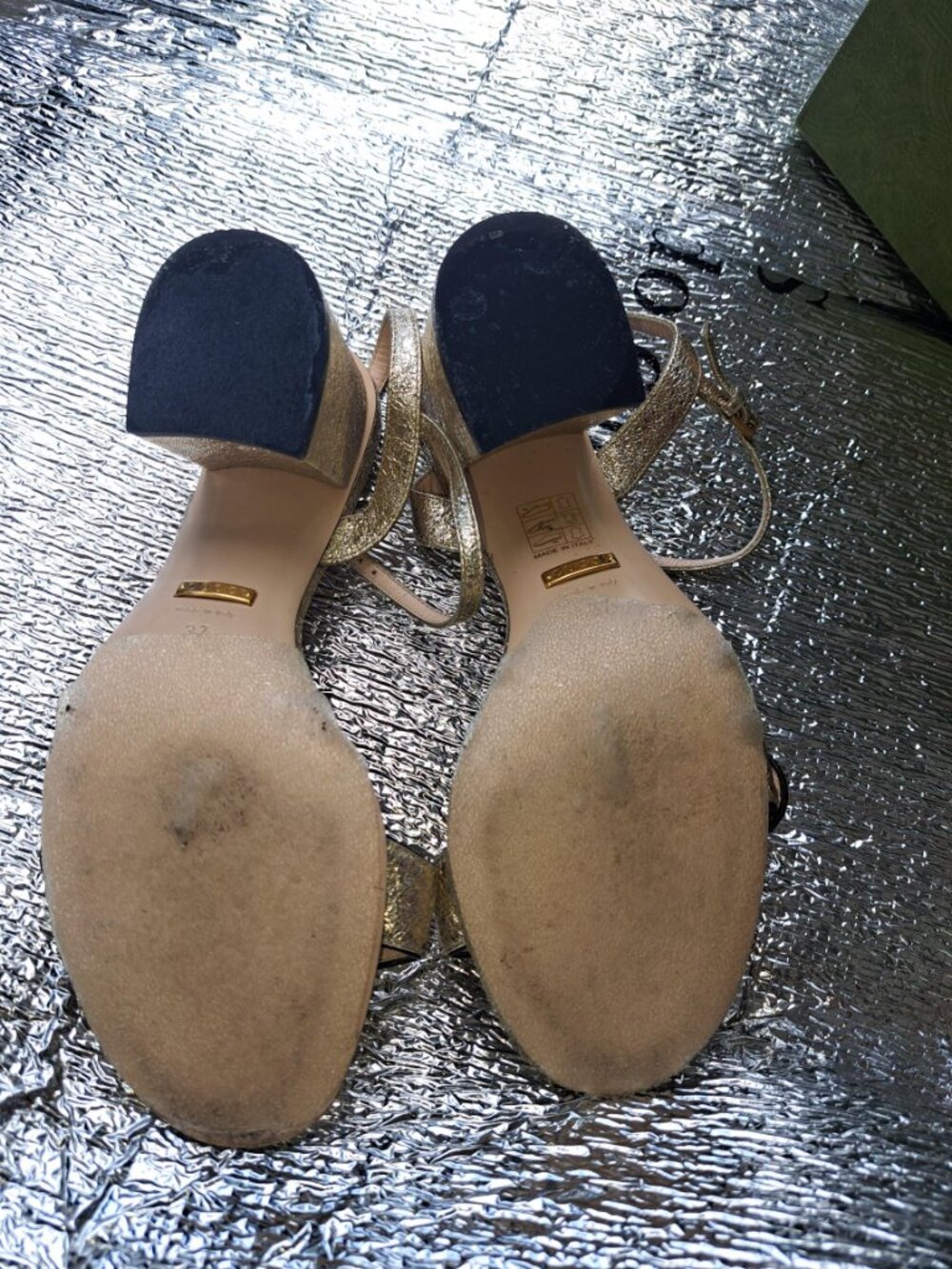 Gucci Marmont Block Sandals Size 37/6.5-7US GOLD - Picture 6 of 9